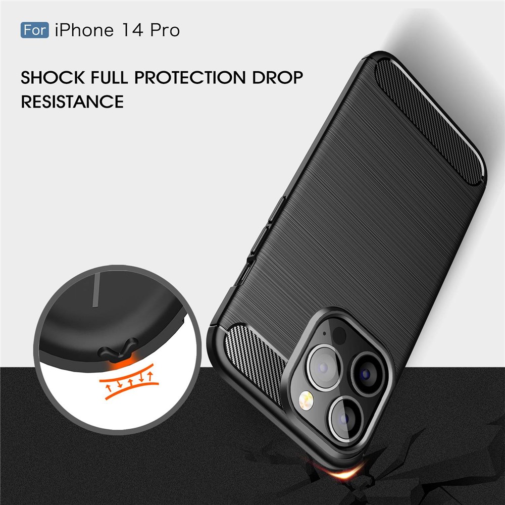 For iPhone 14 Pro 6.1 inch Brushed Carbon Fiber Texture Anti-Fingerprint Case Soft TPU Anti-Scratch Protective Cover- Black-3