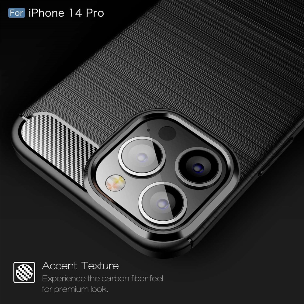 For iPhone 14 Pro 6.1 inch Brushed Carbon Fiber Texture Anti-Fingerprint Case Soft TPU Anti-Scratch Protective Cover- Black-5