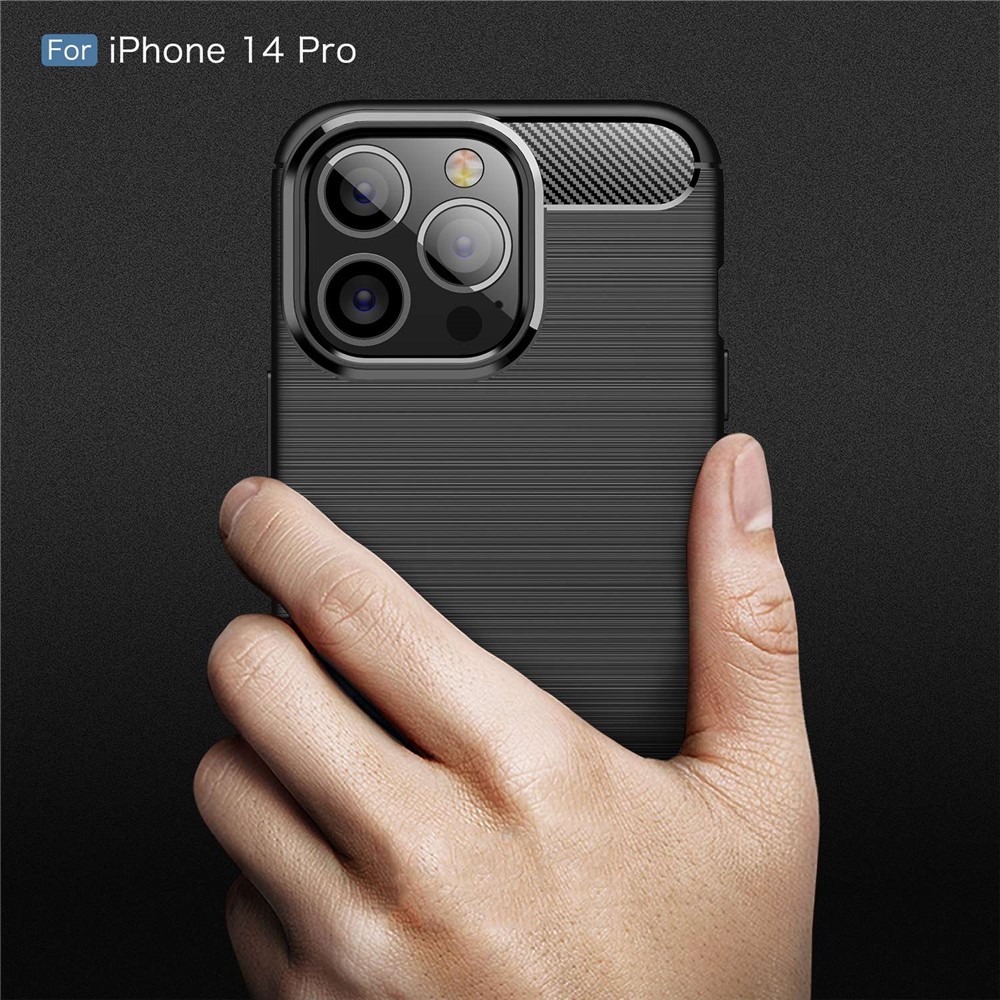 For iPhone 14 Pro 6.1 inch Brushed Carbon Fiber Texture Anti-Fingerprint Case Soft TPU Anti-Scratch Protective Cover- Black-7