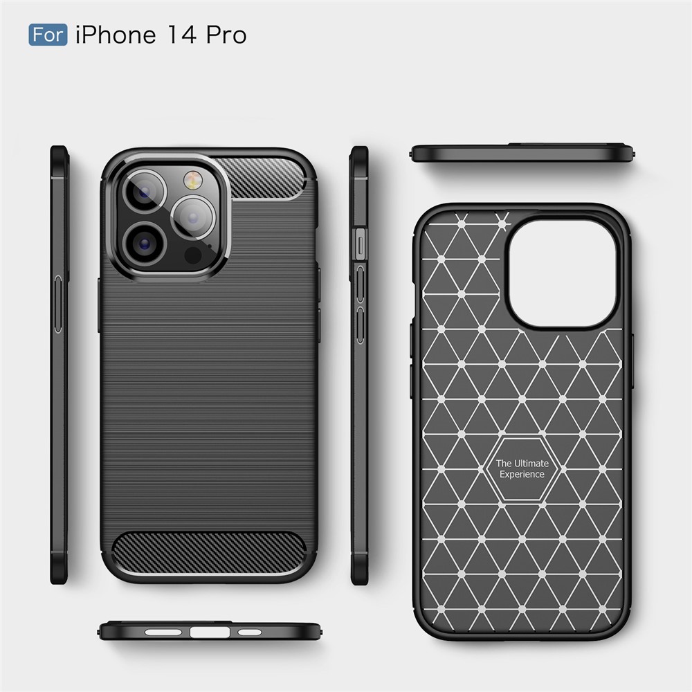 For iPhone 14 Pro 6.1 inch Brushed Carbon Fiber Texture Anti-Fingerprint Case Soft TPU Anti-Scratch Protective Cover- Black-9