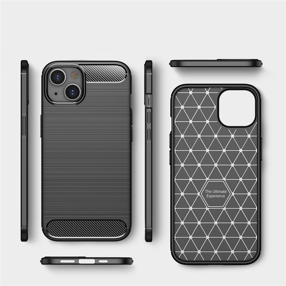 For iPhone 14 Max 6.7 inch Brushed Surface Phone Case Flexible TPU Anti-Scratch Shockproof Carbon Fiber Texture Protective Cover - Black-8