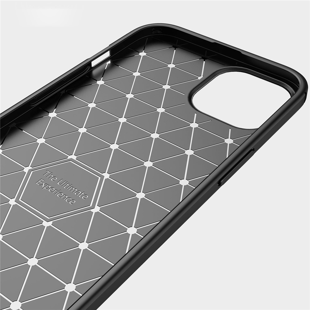 For iPhone 14 6.1 inch Carbon Fiber Texture Soft TPU Defender Shell Shock-Absorption Brushed Back Cover - Black-4