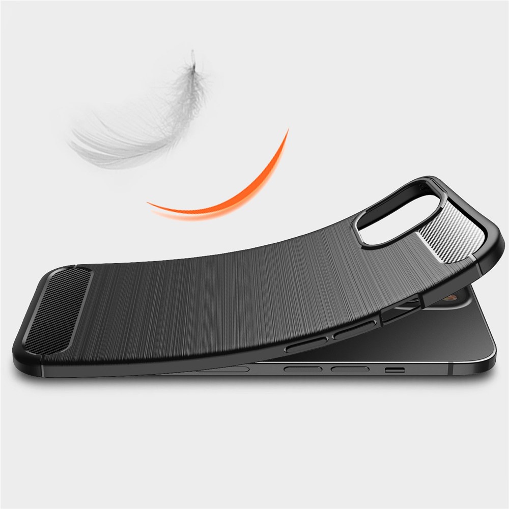 For iPhone 14 6.1 inch Carbon Fiber Texture Soft TPU Defender Shell Shock-Absorption Brushed Back Cover - Black-6