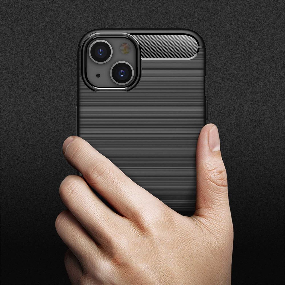 For iPhone 14 6.1 inch Carbon Fiber Texture Soft TPU Defender Shell Shock-Absorption Brushed Back Cover - Black-7