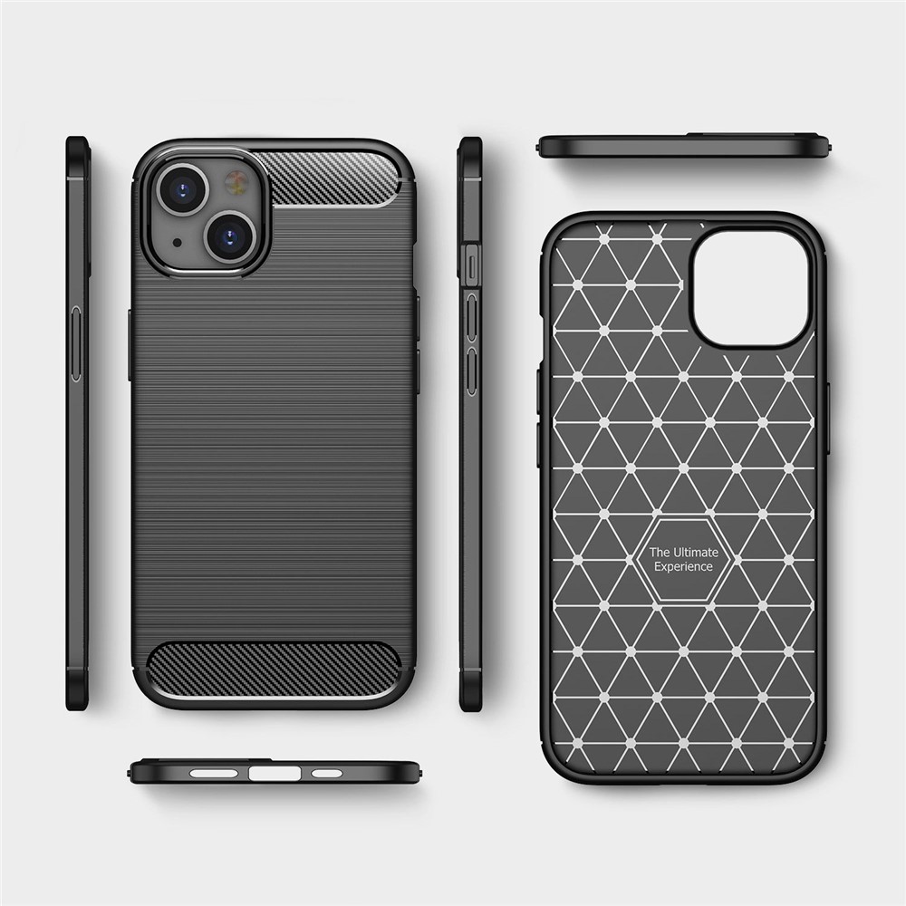 For iPhone 14 6.1 inch Carbon Fiber Texture Soft TPU Defender Shell Shock-Absorption Brushed Back Cover - Black-8