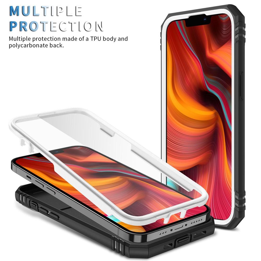 For iPhone 13 6.1 inch Built-in Kickstand Sliding Camera Cover Anti-scratch Anti-drop PC+TPU Mobile Phone Case Shell with Card Clot - White/Black-10