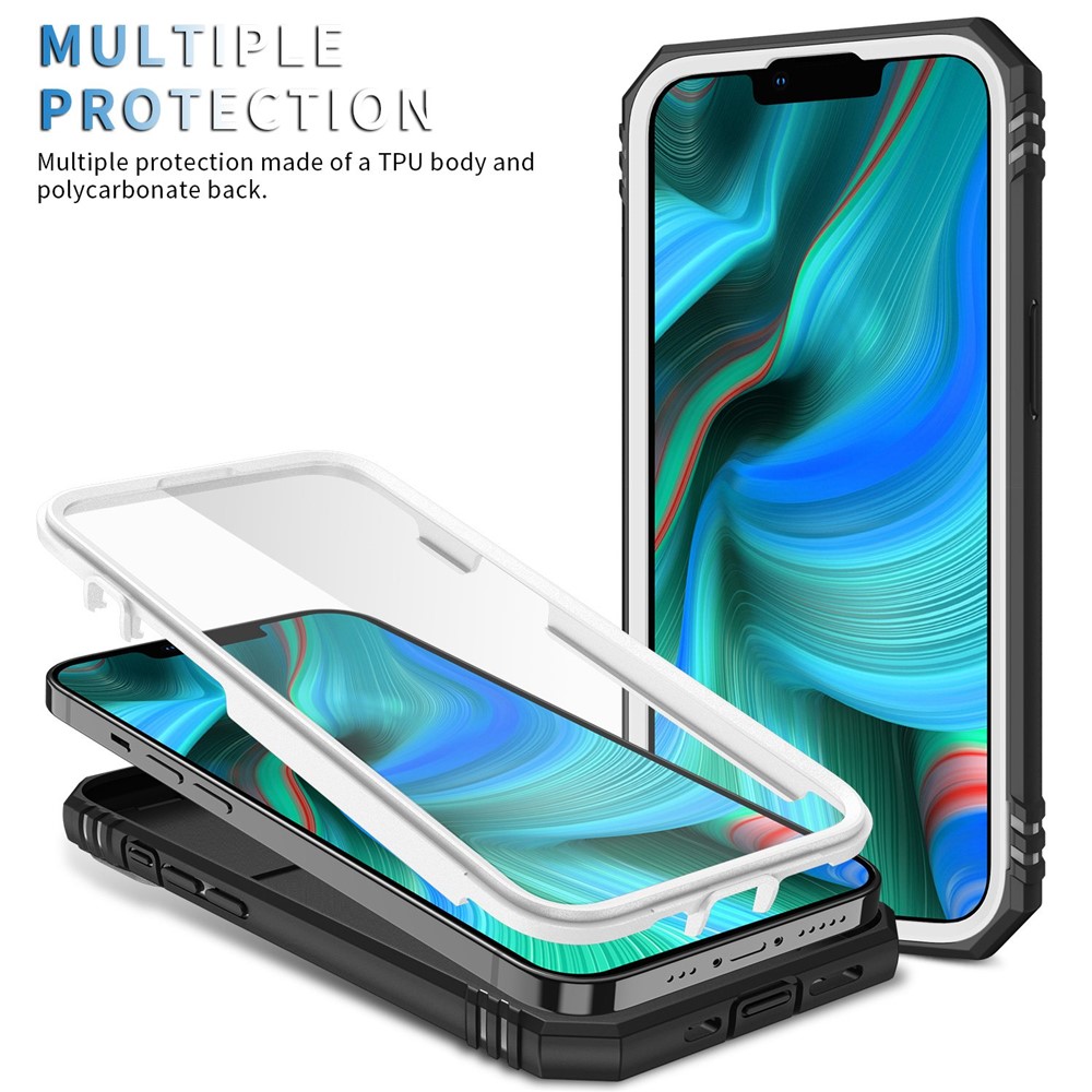 For iPhone 13 Pro 6.1 inch Built-in Kickstand Sliding Camera Cover PC+TPU Wear-resistant Phone Case Protector with Card Clot - White/Black-10