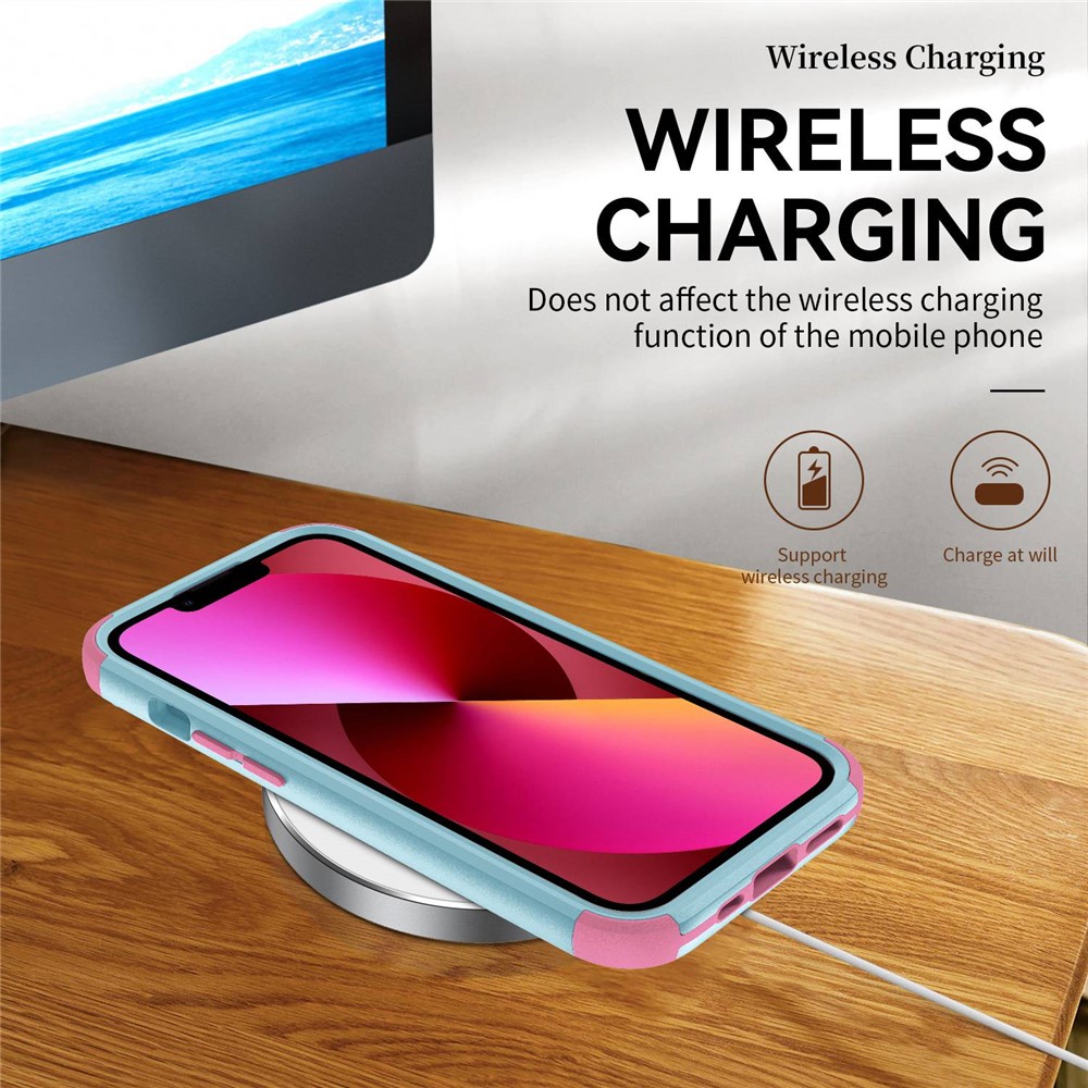 For iPhone 13 Pro Max 6.7 inch Commuter Series Drop-proof TPU + PC Hybrid Phone Case with Slide Camera Cover - Cyan/Pink-4