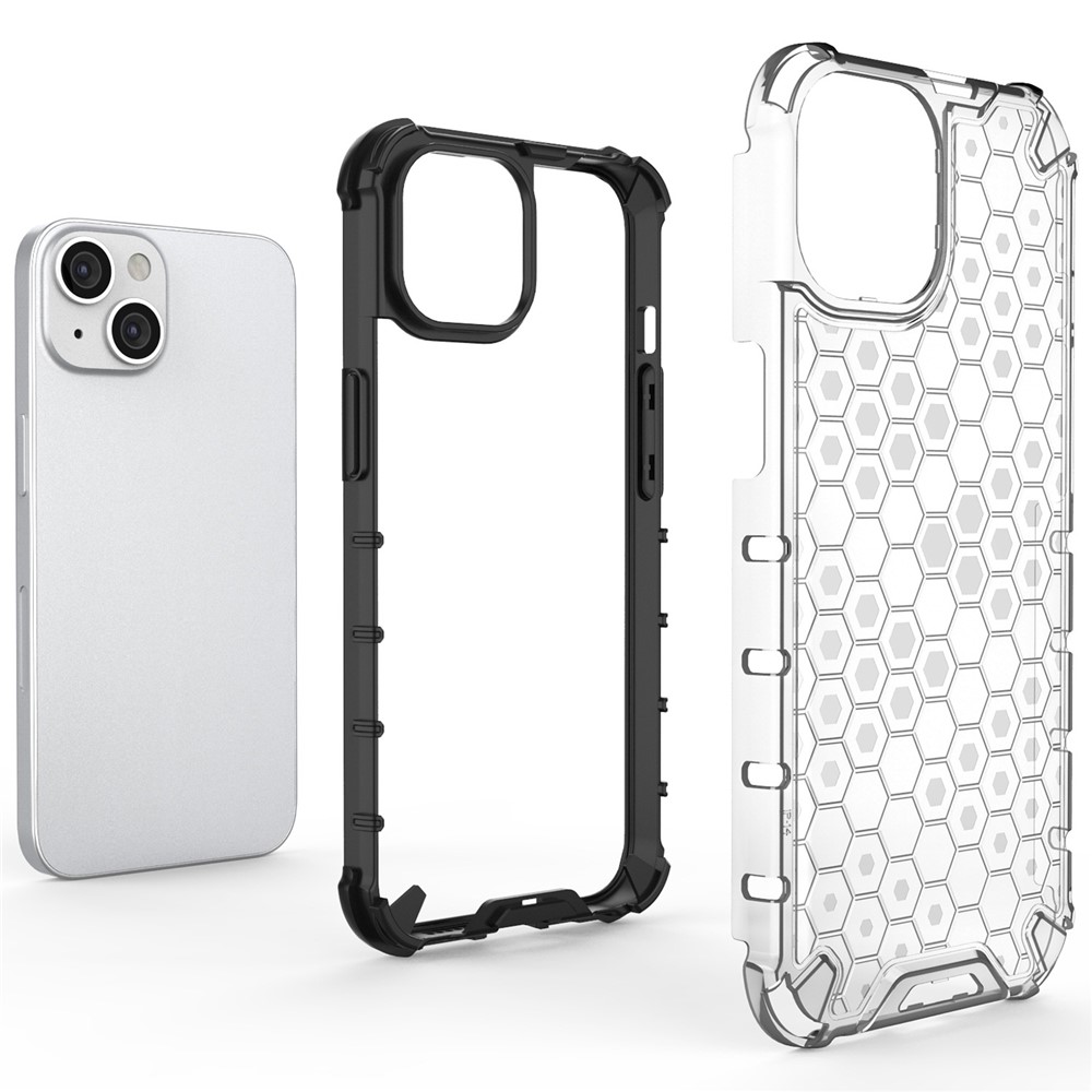 Phone Case for iPhone 14 6.1 inch, Honeycomb Textured TPU + PC Anti-fall Protection Cover - Grey-2