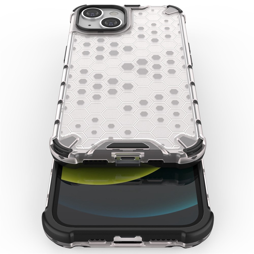 Phone Case for iPhone 14 6.1 inch, Honeycomb Textured TPU + PC Anti-fall Protection Cover - Grey-3