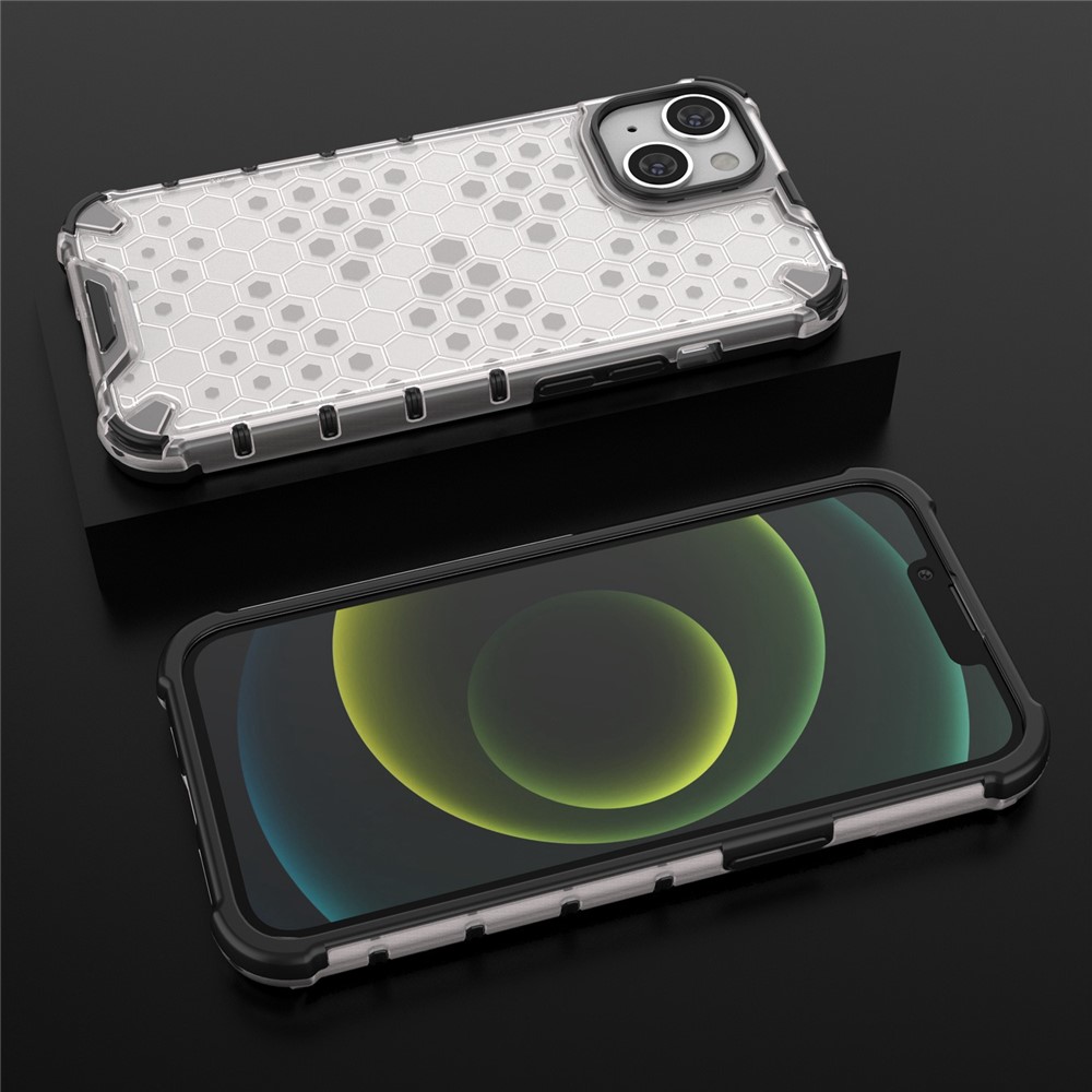 Phone Case for iPhone 14 6.1 inch, Honeycomb Textured TPU + PC Anti-fall Protection Cover - Grey-4