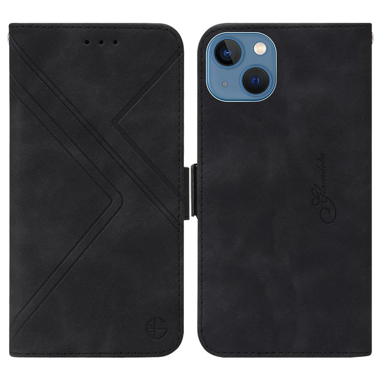 Geometric Lines Imprinted Case for iPhone 14 6.1 inch Magnetic Shockproof RFID Blocking Phone Wallet Cover with Stand - Black-1