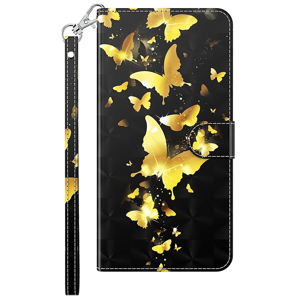 For iPhone 14 Pro 6.1 inch PU Leather Phone Case Stand 3D Pattern Printed Magnet Closure Wallet Anti-scratch Phone Cover with Strap - Golden Butterflies-8