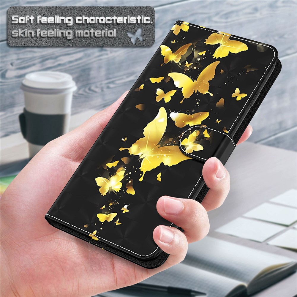 For iPhone 14 Pro Max 6.7 inch Shockproof PU Leather Phone Case Stand 3D Pattern Printed Magnet Closure Wallet Phone Cover with Strap - Golden Butterflies-4