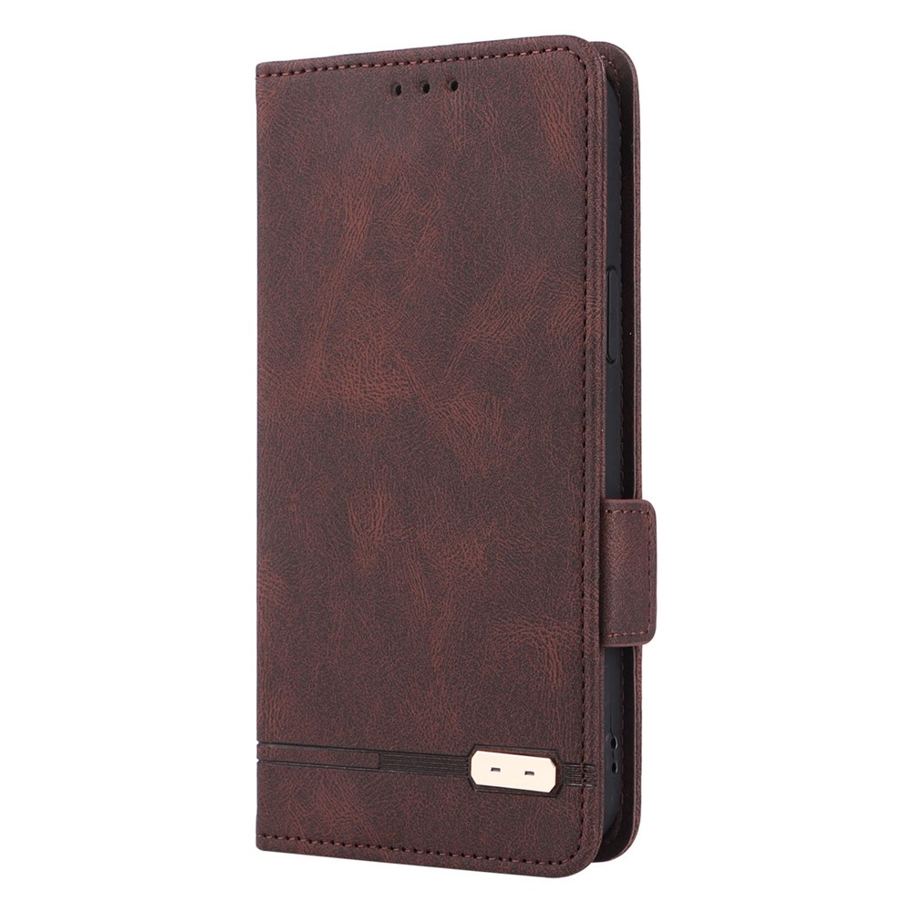 For iPhone 14 6.1 inch Shockproof Phone Flip Case Stand PU Leather Hardware Design Magnetic Closure Cover Wallet - Coffee-10