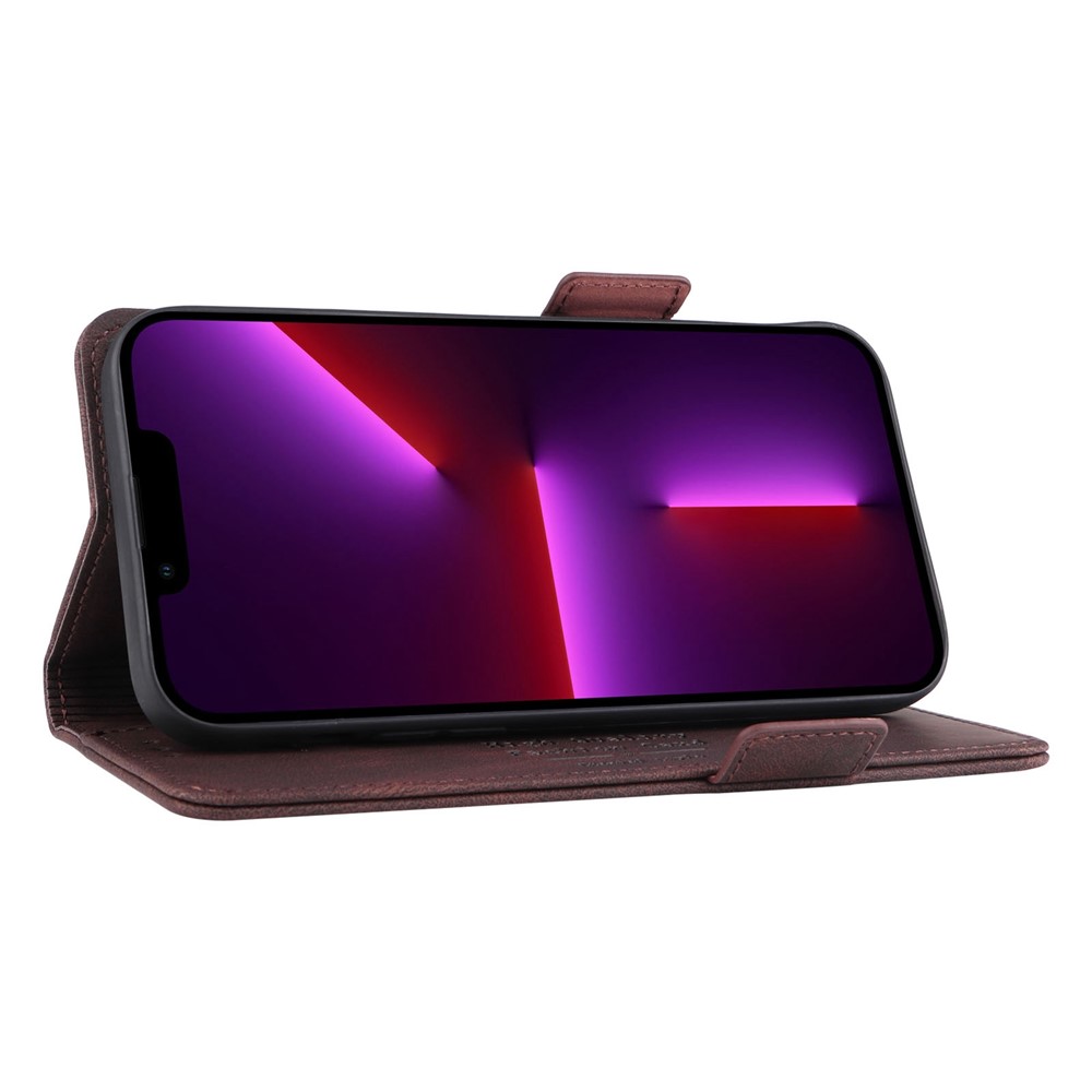 For iPhone 14 6.1 inch Shockproof Phone Flip Case Stand PU Leather Hardware Design Magnetic Closure Cover Wallet - Coffee-3