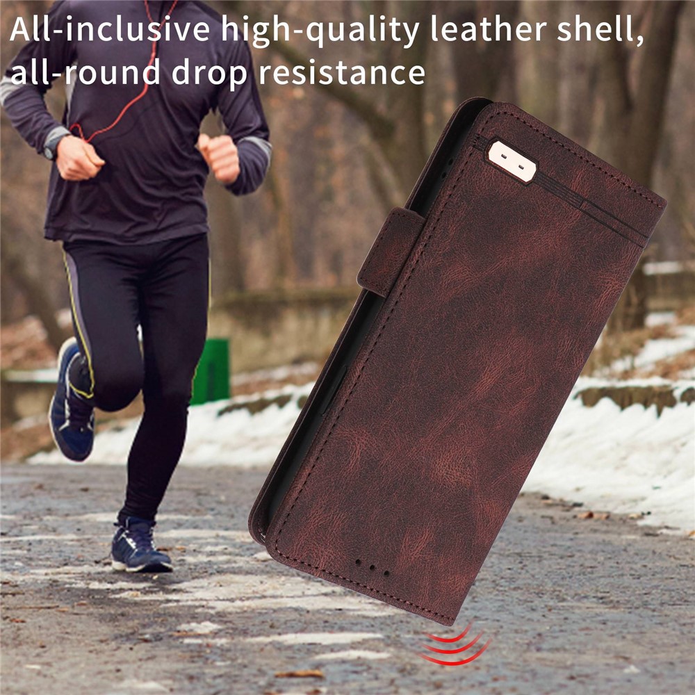 For iPhone 14 6.1 inch Shockproof Phone Flip Case Stand PU Leather Hardware Design Magnetic Closure Cover Wallet - Coffee-5