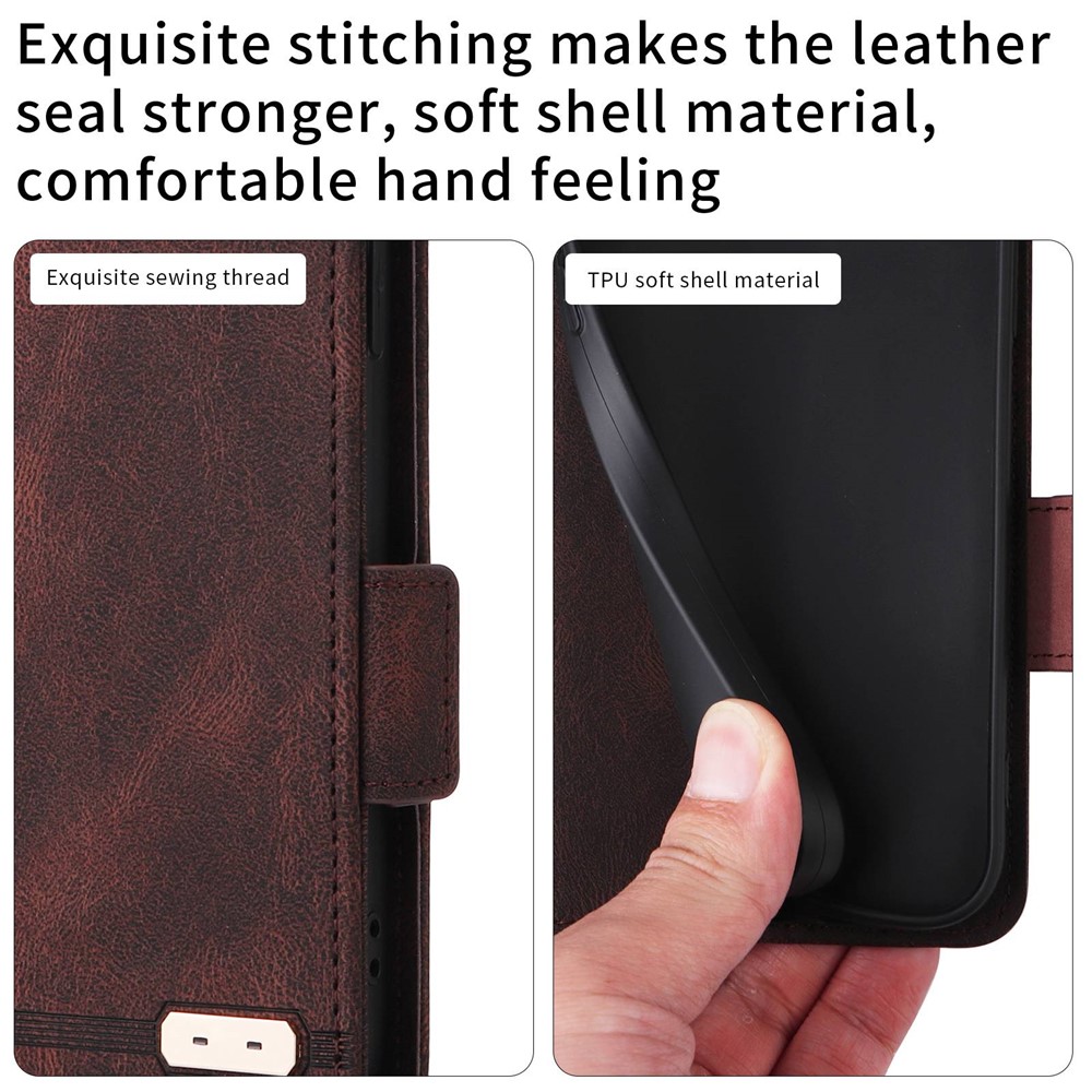 For iPhone 14 6.1 inch Shockproof Phone Flip Case Stand PU Leather Hardware Design Magnetic Closure Cover Wallet - Coffee-7