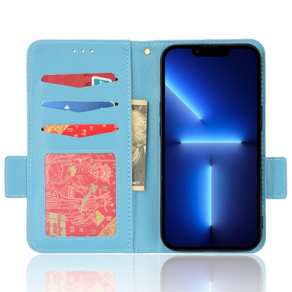 For iPhone 14 Pro Max 6.7 inch Drop-proof Stand Wallet Style Magnetic Litchi Texture Phone Flip Case Leather Anti-scratch Phone Cover - Baby Blue-2