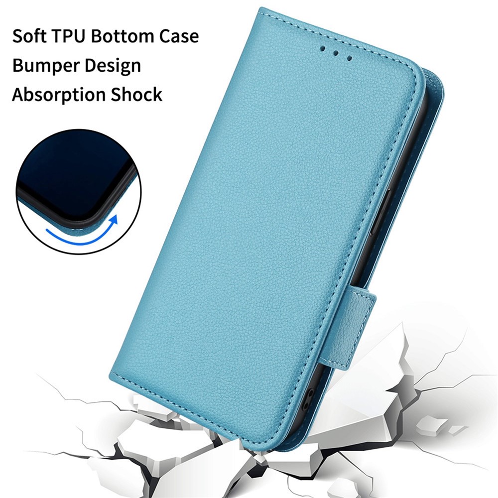 For iPhone 14 Pro Max 6.7 inch Drop-proof Stand Wallet Style Magnetic Litchi Texture Phone Flip Case Leather Anti-scratch Phone Cover - Baby Blue-5