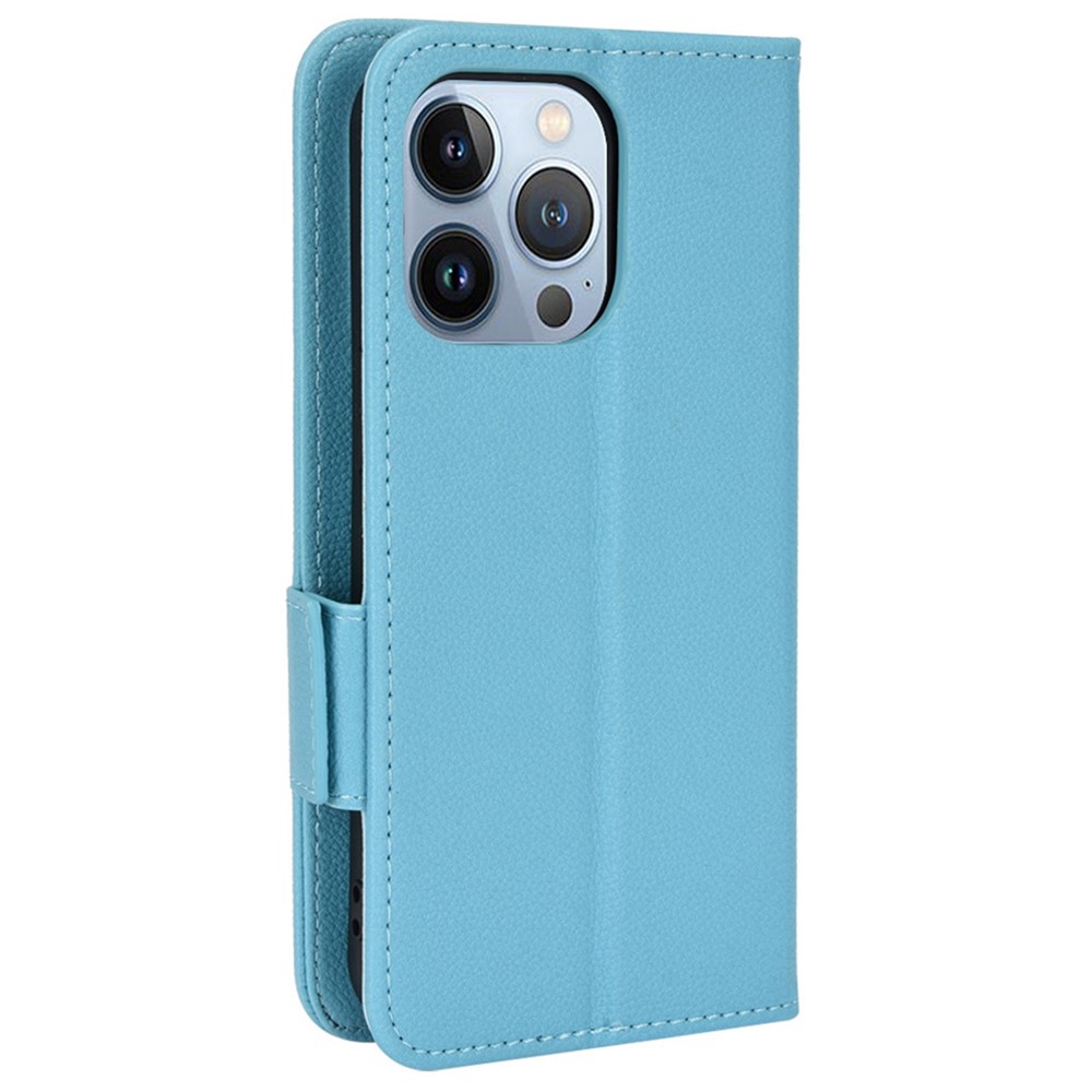 For iPhone 14 Pro Max 6.7 inch Drop-proof Stand Wallet Style Magnetic Litchi Texture Phone Flip Case Leather Anti-scratch Phone Cover - Baby Blue-8