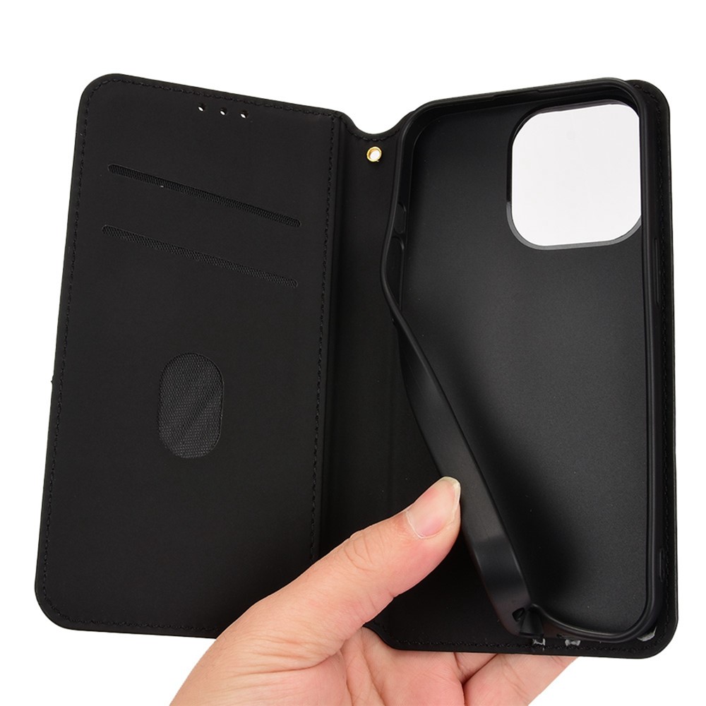 Imprinted Rhombus Pattern Phone Case for iPhone 14 Max 6.7 inch, Magnetic Closure PU Leather Stand Wallet Cover - Black-7