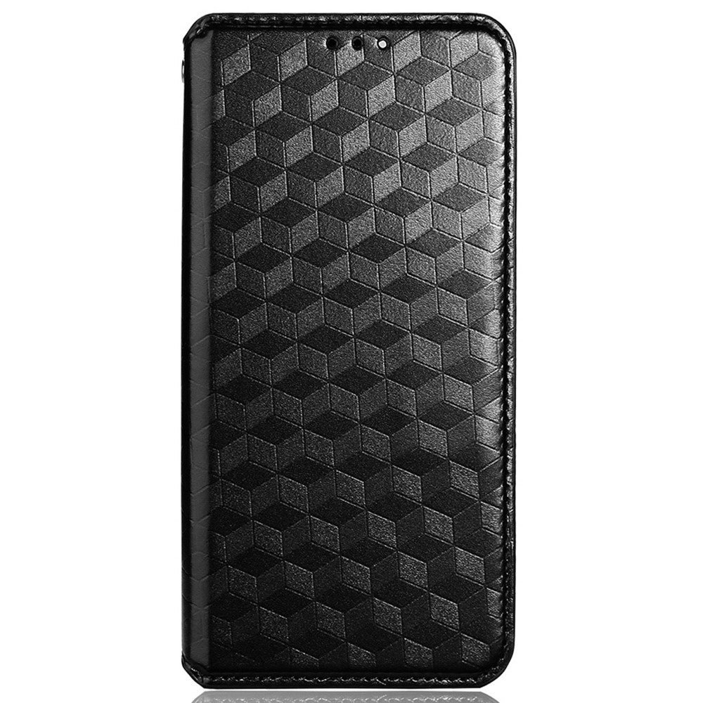 Imprinted Rhombus Pattern Phone Case for iPhone 14 Max 6.7 inch, Magnetic Closure PU Leather Stand Wallet Cover - Black-8