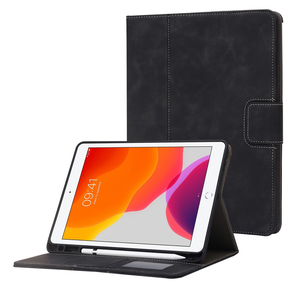 PU Leather Tablet Case for iPad 9.7-inch (2018)/(2017)/iPad Air (2013)/Air 2, Wallet Stand Magnetic Protective Cover with Pen Slot - Black