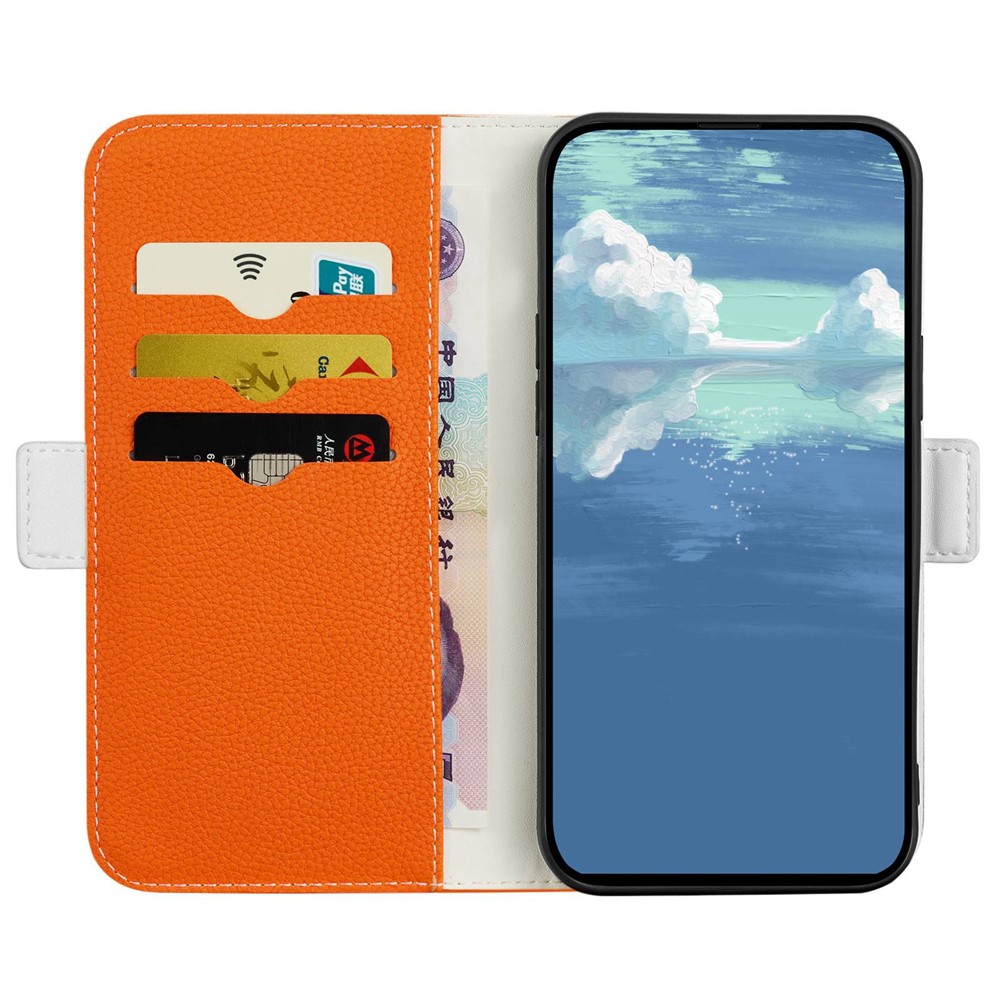 Litchi Texture Case for iPhone 13 mini 5.4 inch, Candy Color Wallet Stand Leather Phone Cover - Orange-3