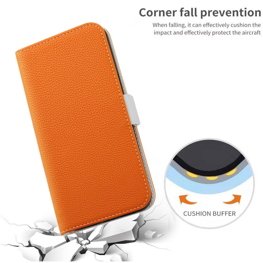Litchi Texture Case for iPhone 13 mini 5.4 inch, Candy Color Wallet Stand Leather Phone Cover - Orange-5