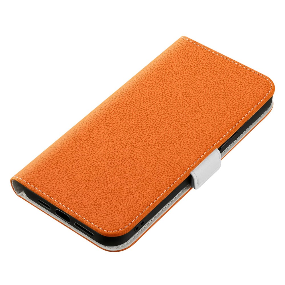 Litchi Texture Case for iPhone 13 mini 5.4 inch, Candy Color Wallet Stand Leather Phone Cover - Orange-7