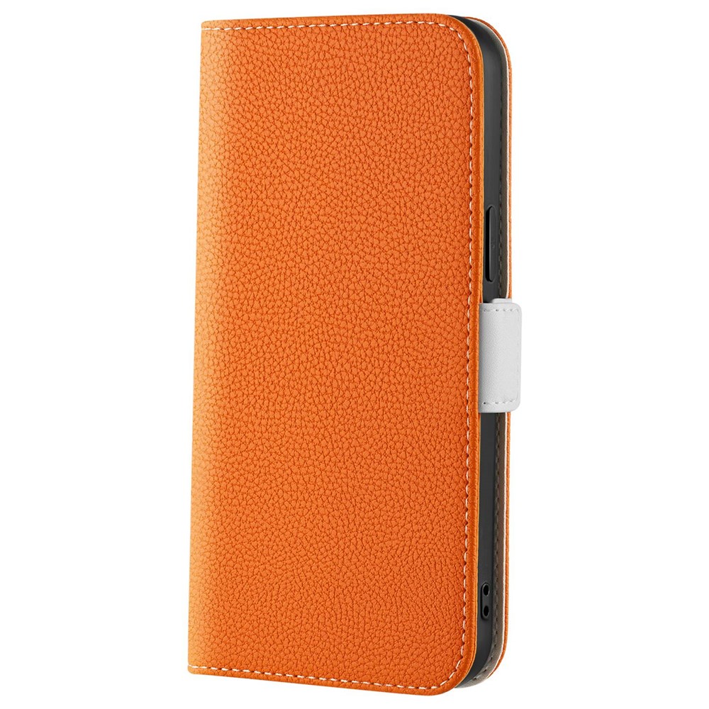 Litchi Texture Case for iPhone 13 mini 5.4 inch, Candy Color Wallet Stand Leather Phone Cover - Orange-8