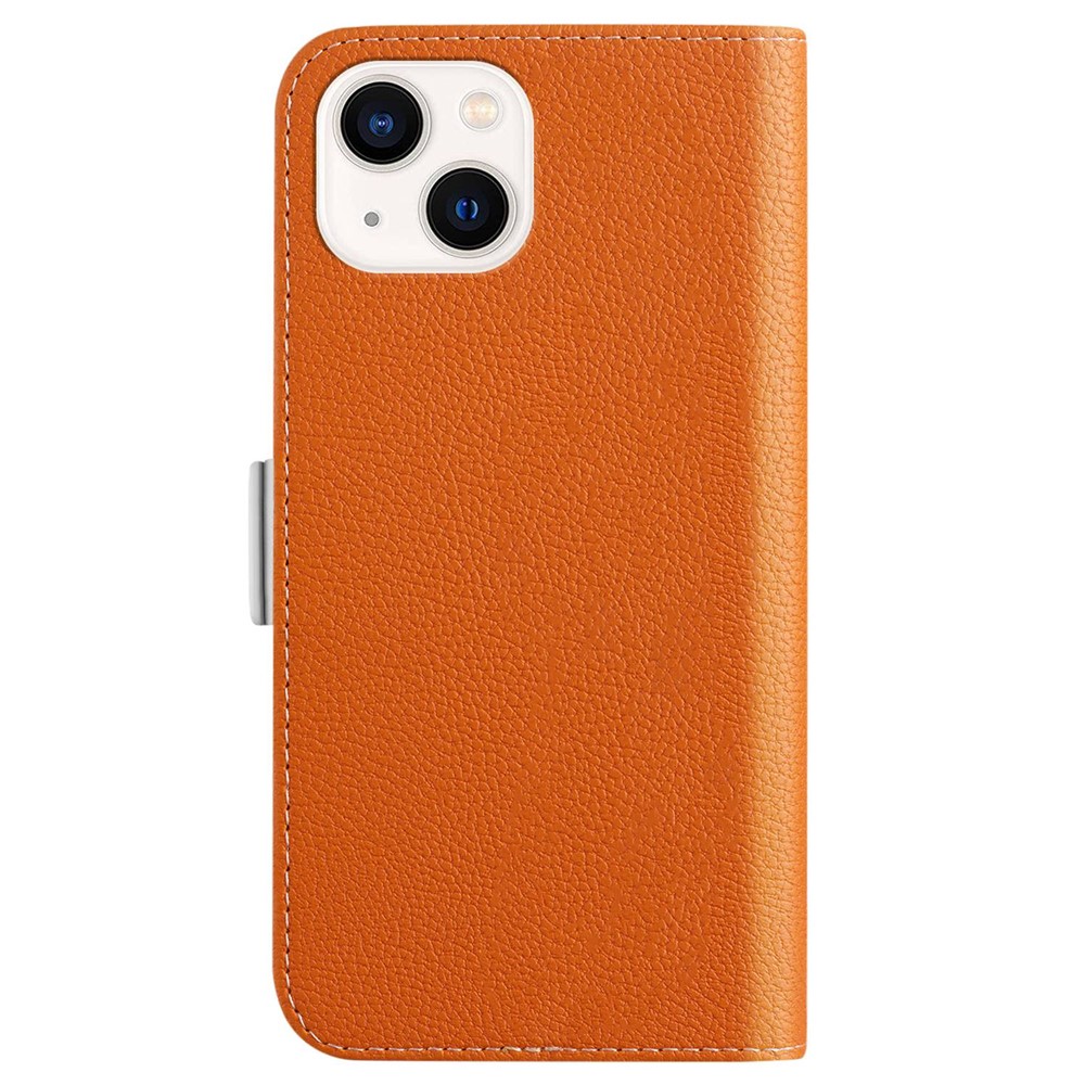 Litchi Texture Case for iPhone 13 mini 5.4 inch, Candy Color Wallet Stand Leather Phone Cover - Orange-9