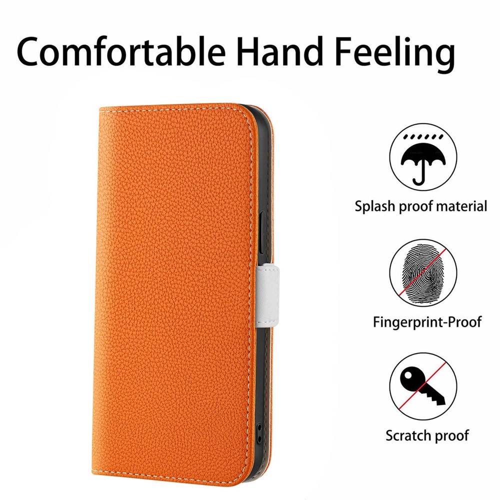 For iPhone 13 Pro 6.1 inch Candy Color Litchi Texture Shockproof Leather Case Wallet Stand Phone Cover - Orange-6