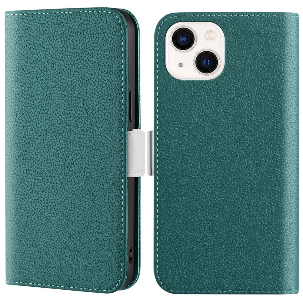 Phone Case for iPhone 14 Max 6.7 inch, Litchi Texture Anti-fingerprint Candy Color Leather Anti-drop Magnetic Stand Shell with Wallet - Green-1