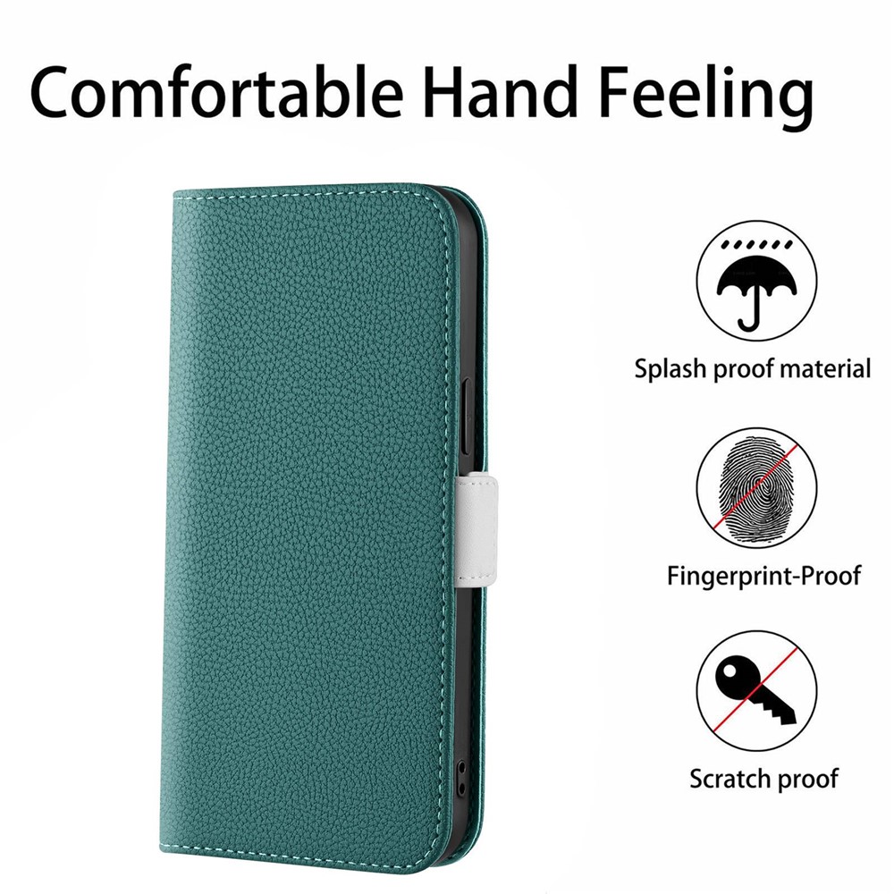 Phone Case for iPhone 14 Max 6.7 inch, Litchi Texture Anti-fingerprint Candy Color Leather Anti-drop Magnetic Stand Shell with Wallet - Green-10