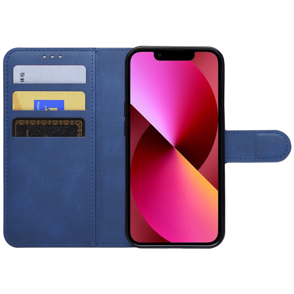 For iPhone 13 mini 5.4 inch Shockproof PU Leather Phone Case Book Style Magnetic Clasp Stand Wallet Cover - Blue-3