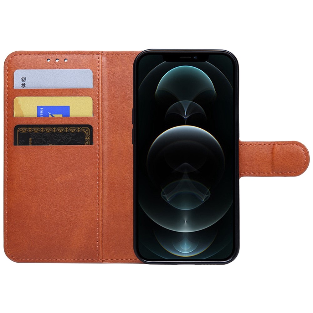 For iPhone 13 Pro Max 6.7 inch PU Leather Phone Case Book Style Stand Protector Wallet Cover - Brown-2