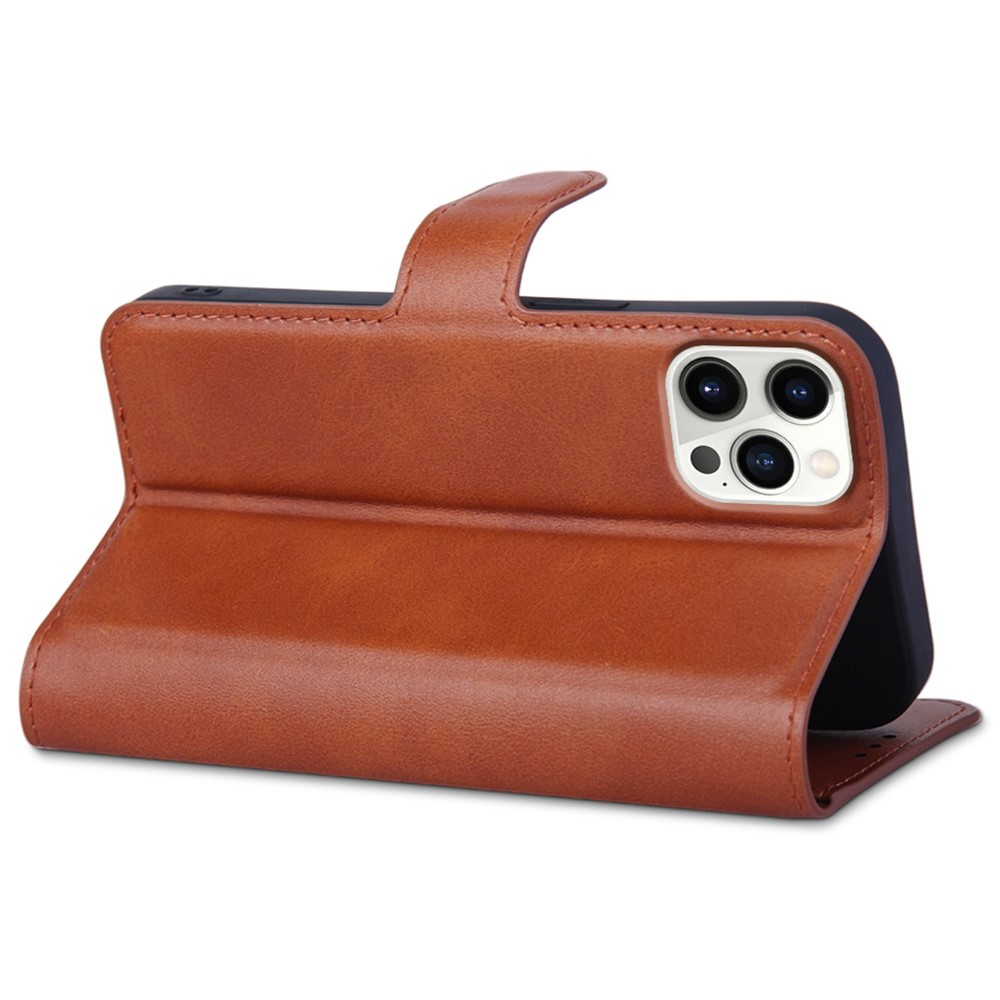 For iPhone 13 Pro Max 6.7 inch PU Leather Phone Case Book Style Stand Protector Wallet Cover - Brown-3
