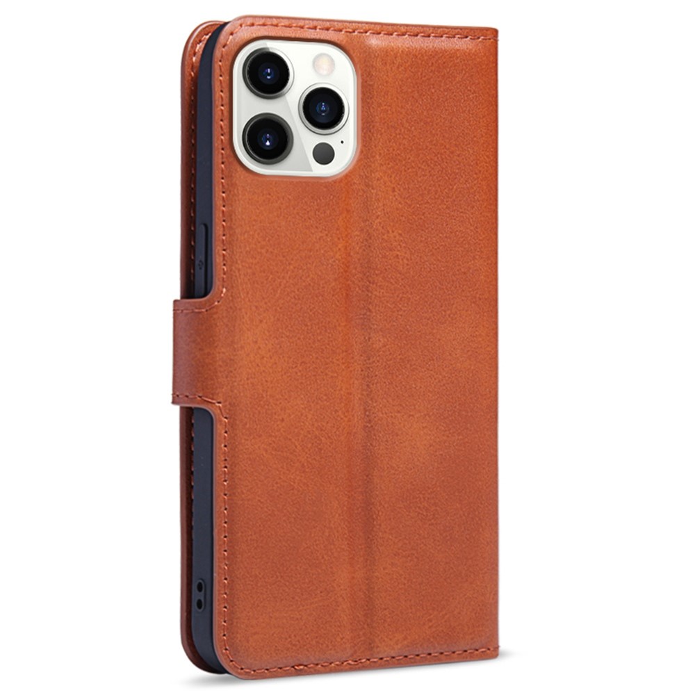For iPhone 13 Pro Max 6.7 inch PU Leather Phone Case Book Style Stand Protector Wallet Cover - Brown-7