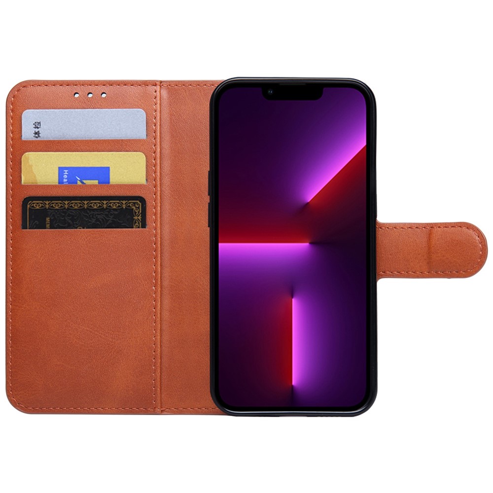 For iPhone 13 Pro 6.1 inch Anti-fall PU Leather Phone Case Book Style Magnetic Clasp Stand Wallet Cover - Brown-2