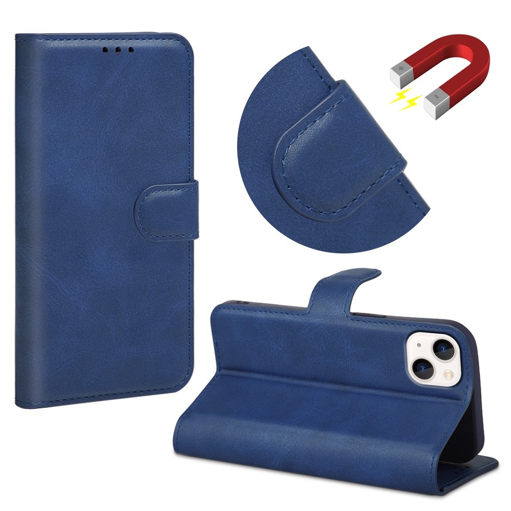 For iPhone 13 6.1 inch Folio Flip PU Leather Phone Case Stand Protector Wallet Cover - Blue-4
