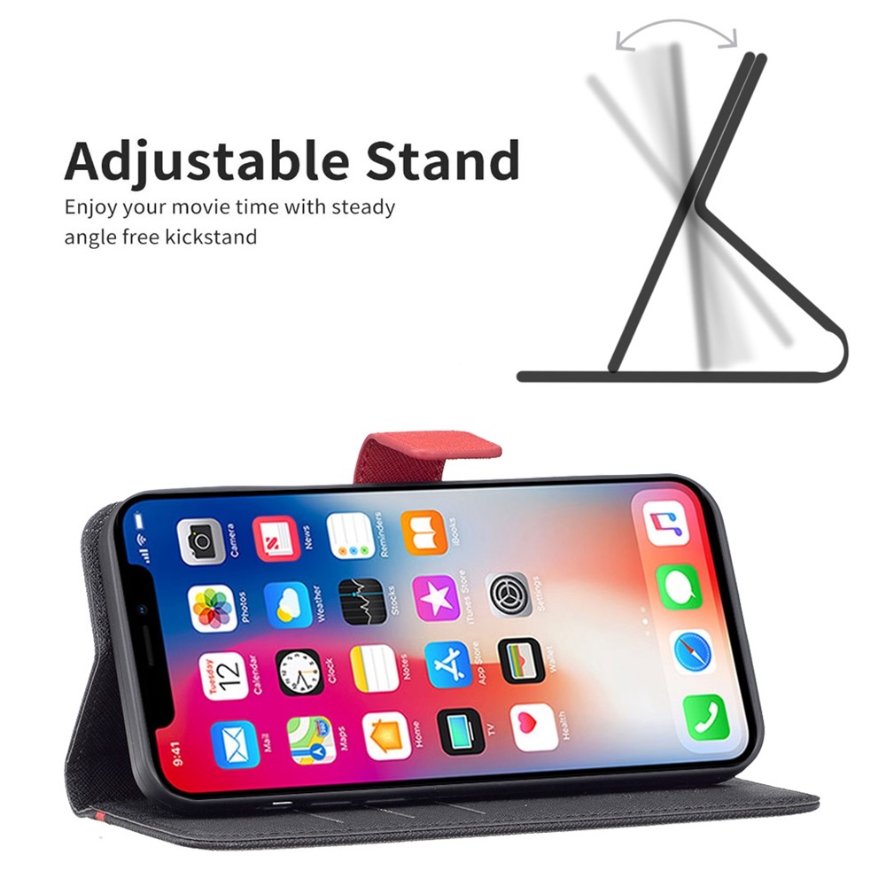 BINFEN COLOR BF Leather Series-9 for iPhone XR 6.1 inch Wallet Magnetic Closure Cover Style 13 Splicing Cross Texture Leather Stand Flip Protective Cover - Black-2