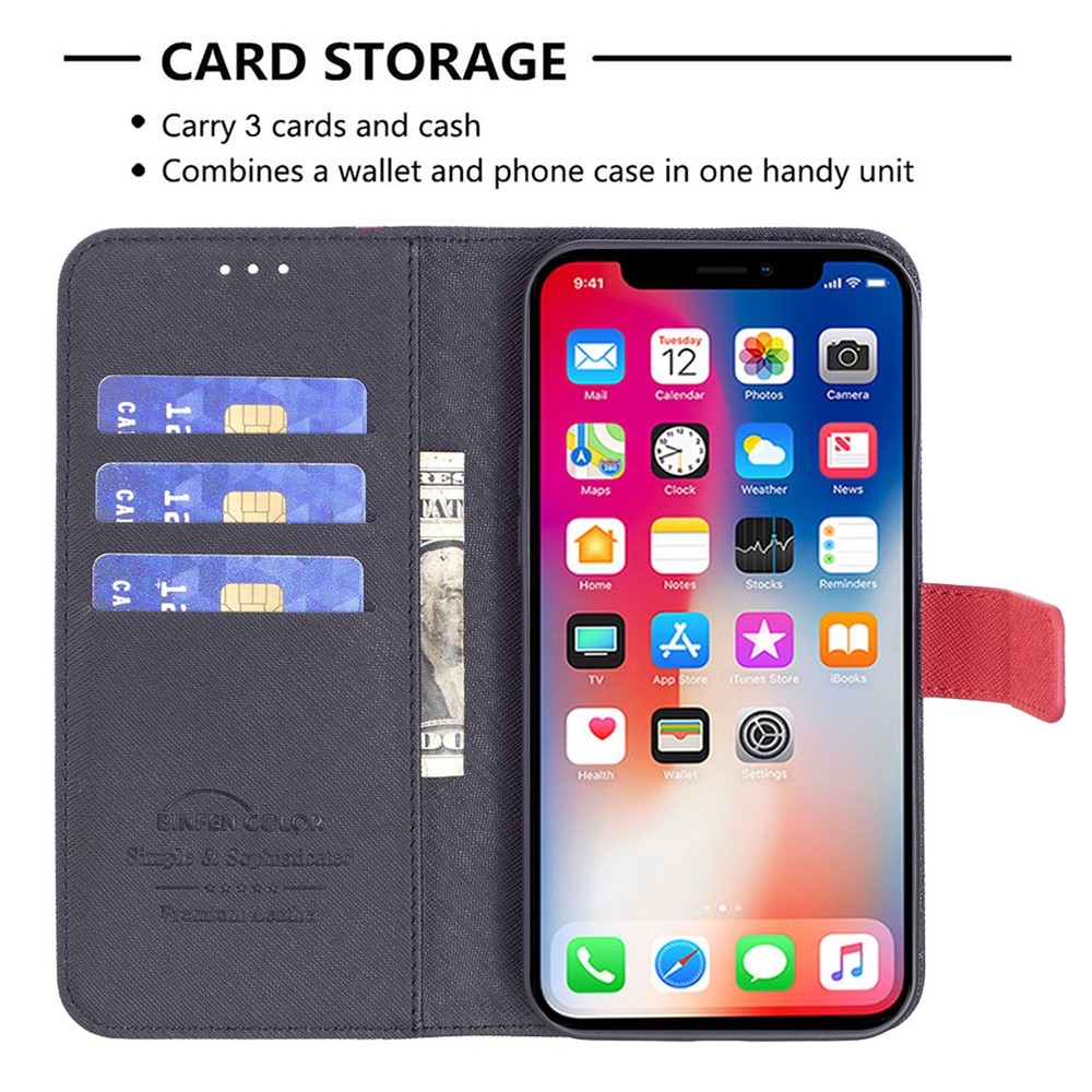 BINFEN COLOR BF Leather Series-9 for iPhone XR 6.1 inch Wallet Magnetic Closure Cover Style 13 Splicing Cross Texture Leather Stand Flip Protective Cover - Black-3