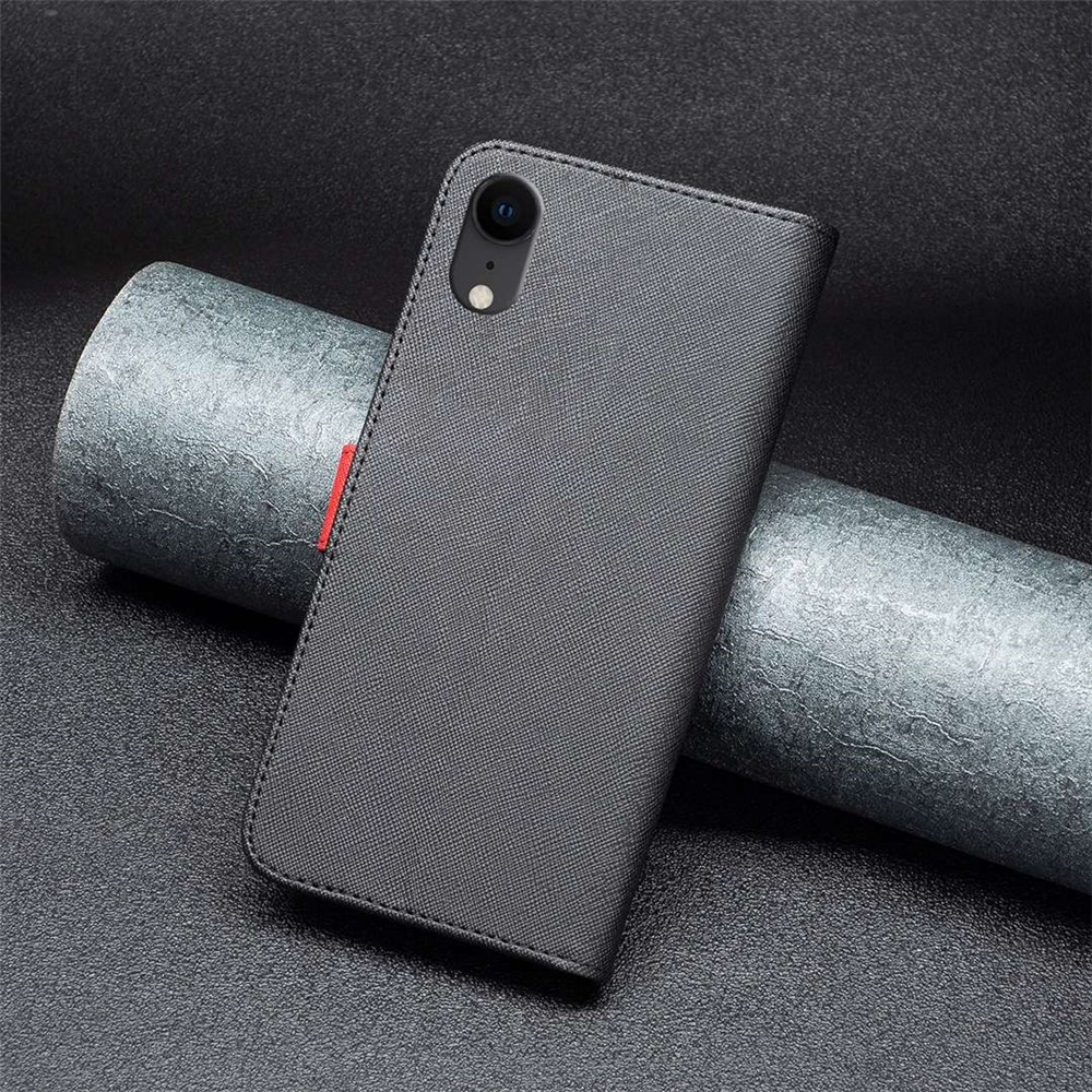 BINFEN COLOR BF Leather Series-9 for iPhone XR 6.1 inch Wallet Magnetic Closure Cover Style 13 Splicing Cross Texture Leather Stand Flip Protective Cover - Black-5