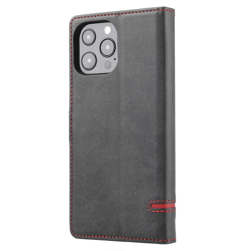 For iPhone 14 Pro Max 6.7 inch Shockproof Splicing Leather Case Wallet Stand Anti-scratch Magnetic Closure Protective Shell - Black-13