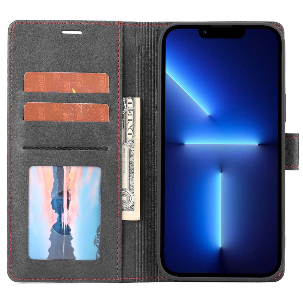 For iPhone 14 Pro Max 6.7 inch Shockproof Splicing Leather Case Wallet Stand Anti-scratch Magnetic Closure Protective Shell - Black-2