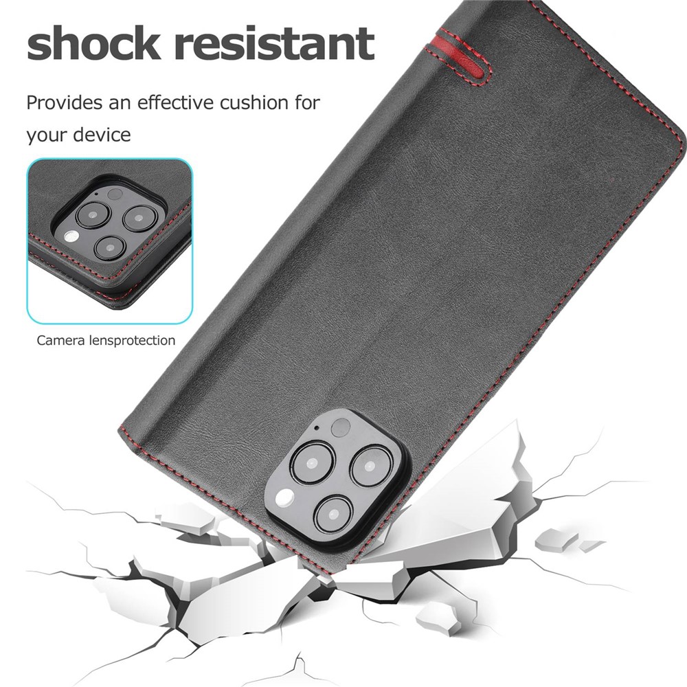 For iPhone 14 Pro Max 6.7 inch Shockproof Splicing Leather Case Wallet Stand Anti-scratch Magnetic Closure Protective Shell - Black-8