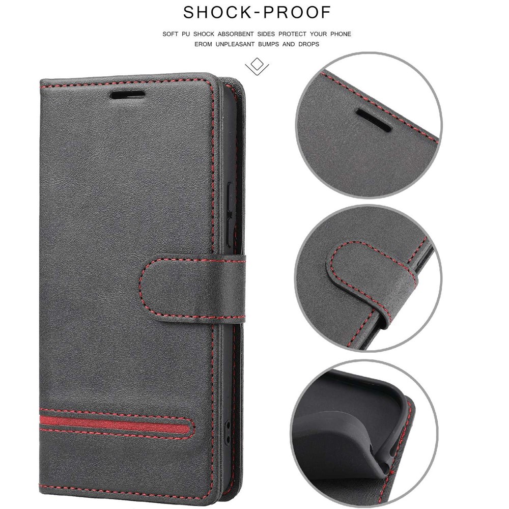 For iPhone 14 Max 6.7 inch Splicing Leather + TPU Mobile Phone Wallet Case Stand Scratch Resistant Flip Cover - Black-5
