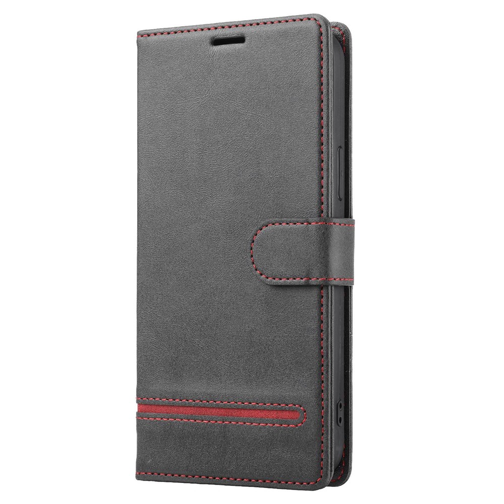 For iPhone 14 Max 6.7 inch Splicing Leather + TPU Mobile Phone Wallet Case Stand Scratch Resistant Flip Cover - Black-7